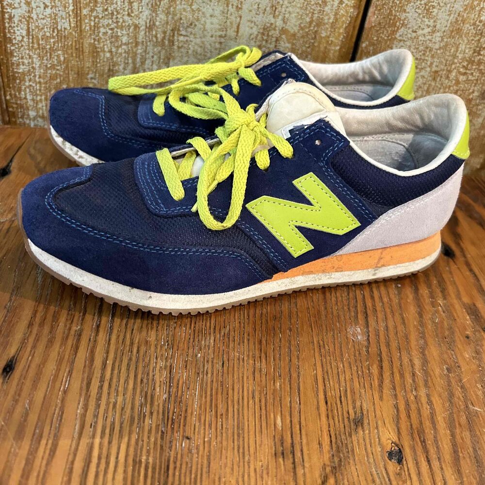 New Balance Women Navy Neon Yellow Suede Tennis Sneakers Size US 7